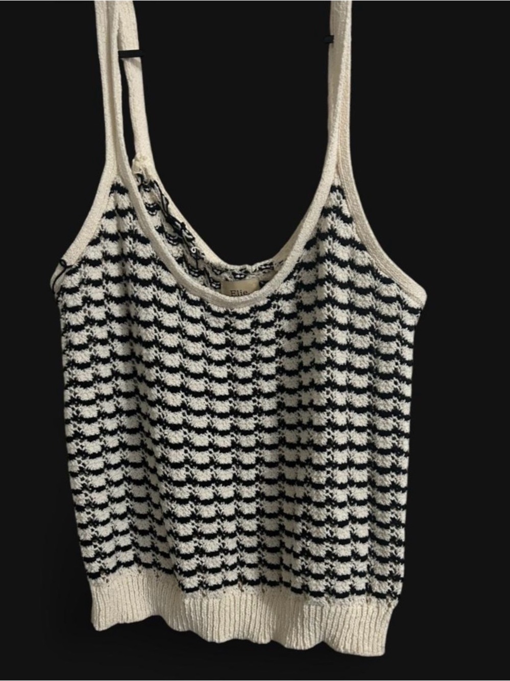 Elie Tahari Knit Black and Cream Striped Knit Tank Top